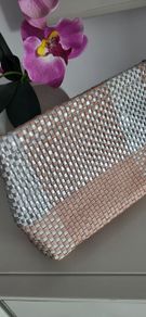 JIGSAW 100% Leather Woven Silver and Blush clutch bag - Rrp 115 Sterling