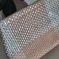 JIGSAW 100% Leather Woven Silver and Blush clutch bag - Rrp 115 Sterling