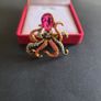 Rhinestone & Crystal Gold Tone Octopus Brooch Pin Badge Steampunk Style Jewelry Image 5