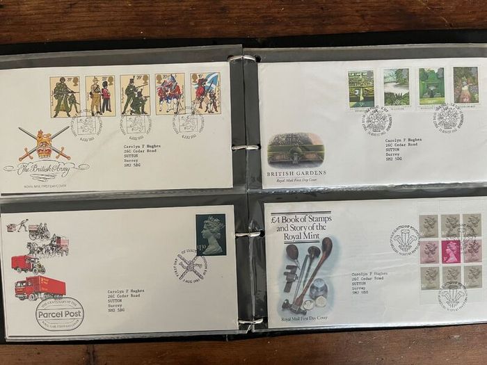 Collection of  81 UK First Day Cover stamps 1980 to 1986 in album plus 10 extra pages