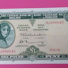 Irish 1970  Lady Lavery One pound banknote in uncirculated condition