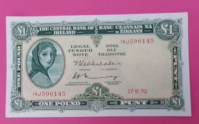 Irish 1970  Lady Lavery One pound banknote in uncirculated condition