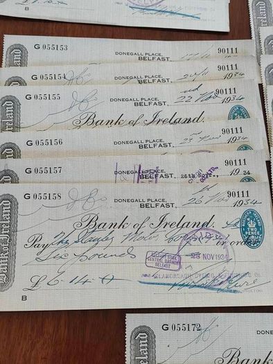 23X 1934 Bank of Ireland Belfast Cheques