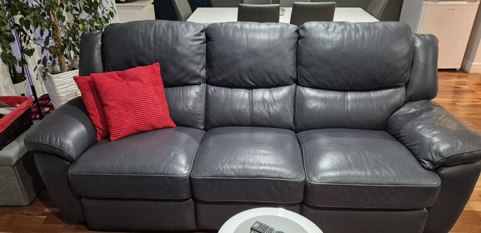 3 seater power recliner and power recliner grey real lethear