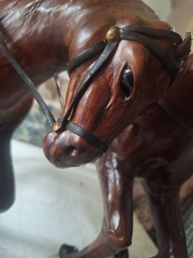 Vintage 1950s/60s Carved Wood wrapped in leather horses