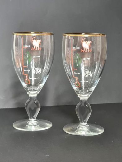 Vintage Irish Coffee Glasses Set of 2 Gold Rim Retro Whiskey Coffee Glassware