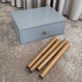 1 Drawer Wooden Nightstand with Round Tapered Legs, Blue and Brown Image 2