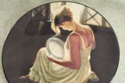 Cereplat Plate,Hand Made In Spain,Young Woman Admiring Pottery 18.5 cm. Diameter,Ready To Hang