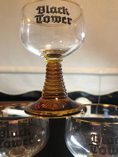 Vintage Black Tower Wine glasses