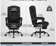 Office Chair with Footrest, Pocket Spring Fabric Desk Chair, High Back Thick Padding Computer Chair with Linkage Armrests, 90-150 Reclining Ergonomic Task Chair, Black