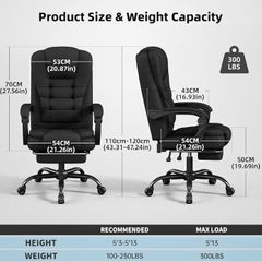 Office Chair with Footrest, Pocket Spring Fabric Desk Chair, High Back Thick Padding Computer Chair with Linkage Armrests, 90-150 Reclining Ergonomic Task Chair, Black