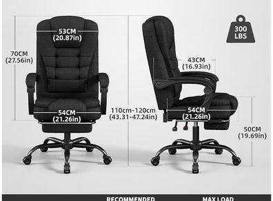 Office Chair with Footrest, Pocket Spring Fabric Desk Chair, High Back Thick Padding Computer Chair with Linkage Armrests, 90-150 Reclining Ergonomic Task Chair, Black