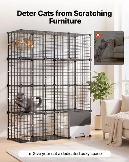 4Tier Cat Cage Playpen 104 x 36 x 140cm Indoor Metal Wire Enclosure with Litter Tray, DIY Cat Kennel for 1-2 Cats, Kittens & Small Pets, Black