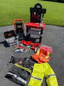 Construction bench, tool trolley & box, fireman bundle