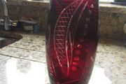 Ruby red cut glass 10 inch vase