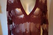 Next burgundy V-neck lace embroidered top size UK14 EU42 Perfect condition Postage included