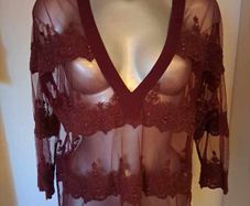 Next burgundy V-neck lace embroidered top size UK14 EU42 Perfect condition Postage included