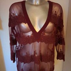 Next burgundy V-neck lace embroidered top size UK14 EU42 Perfect condition Postage included
