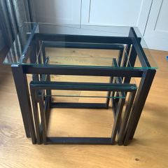 Nest of cast iron & glass tables