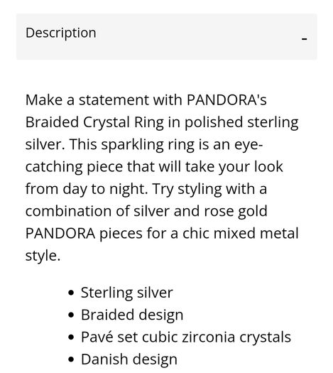 Pandora Braided Crystal Ring Size 56