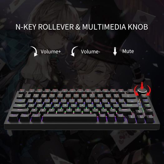 GM326 Mechanical Keyboard,Wired Gaming Keyboard,75% Percent TKL Hot Swappable Compact LED Backlit USB C Mechanical Gaming Keyboards with Knob for PC Windows Mac,QWERTY Layout,Black,Red Switches