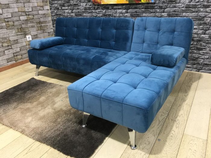 Blue Corner Sofa Bed with Chaise Longue, Aroa xs
