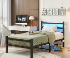 3ft Single Bed Frame with Headboard & LED Lights