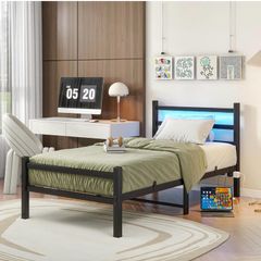 3ft Single Bed Frame with Headboard & LED Lights