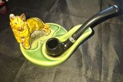 Beautiful Old Wade Ceramic Pipe Stand with a German Shepherd dog figurine Pipe Included, Postage Available