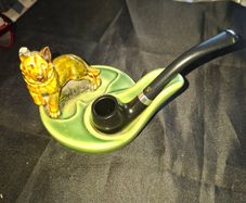 Beautiful Old Wade Ceramic Pipe Stand with a German Shepherd dog figurine Pipe Included, Postage Available