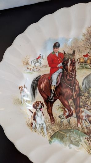 F Gray & Sons Fox Hunting 31cm Oval Platters Horse & Hound Vintage
