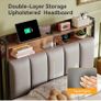 3ft Single Bed Frame with Storage Upholstered Headboard, LED Light & Charging Station Image 7