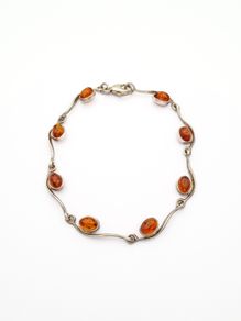Vintage 925 Sterling Silver & Natural Baltic Amber Minimalist Bracelet
