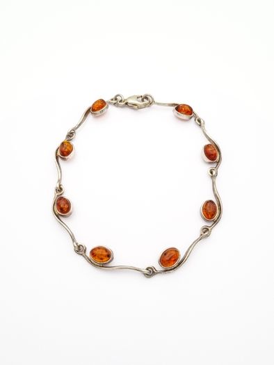 Vintage 925 Sterling Silver & Natural Baltic Amber Minimalist Bracelet