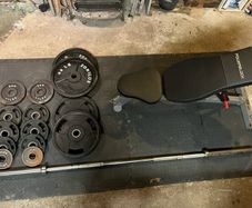 Olympic Barbell, Plates and Bench
