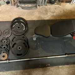 Olympic Barbell, Plates and Bench