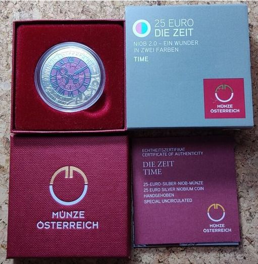 Austria 25 Euro Silver/Niobium (.900) Proof Coin 2016 - Time - Silver Niobium Series