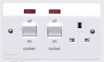 MK K5061WHI 45A DP Cooker Switch + 13A Switched Socket + Neon Indicators Moulded White