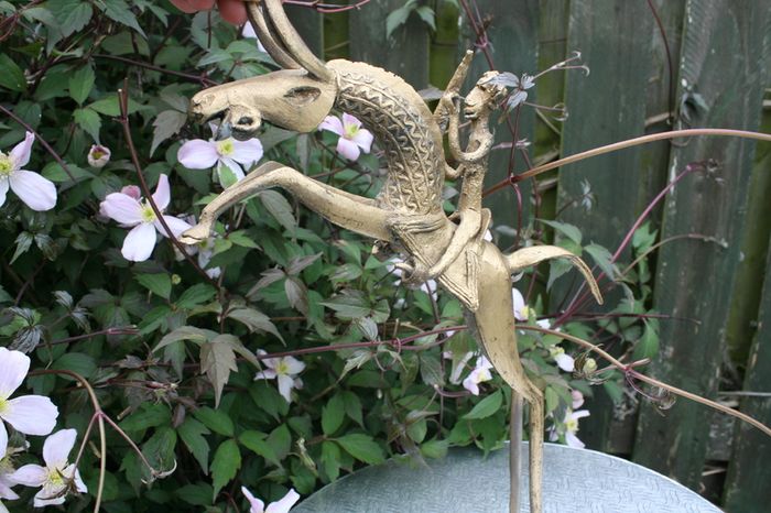 African Brass Sculpture of a Tribal Warrior on Horse