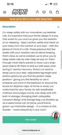 Mamas & Papas Lua Bedside Crib - Fawn