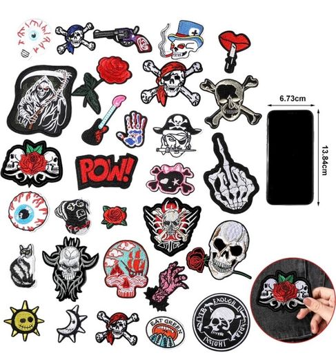 30 Pieces Rock Punk Band Patch or Alien Patches Punk Iron-on Patches Assorted Punk Embroidered Iron-on Patches Skull Eye Ball Pattern for Halloween Jackets Hat Clothing Bags (FREE POSTAGE)