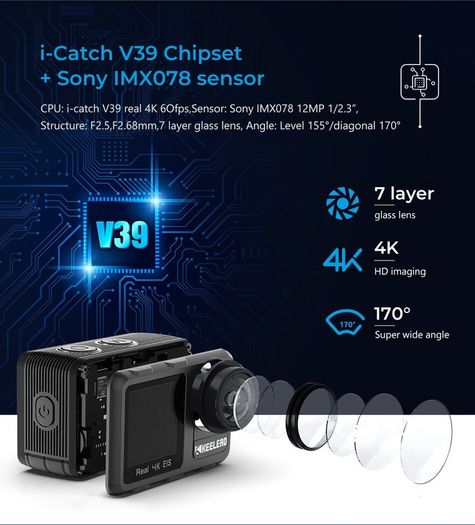 Action Camera K80 4K Dual Screen WiFi 5m Body Waterproof 60FPS 20MP 2.0 Touch LCD EIS Remote Control 4X Zoom Sports Cam