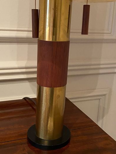Teak and brass luxury 1960s fiberglass shade table lamp mid century Czech