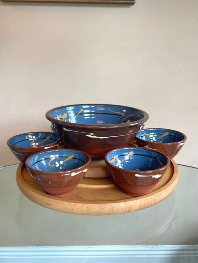 Set of 7 Vintage H&F Terrybaun Irish Pottery Bowls,  Slipware Glazed