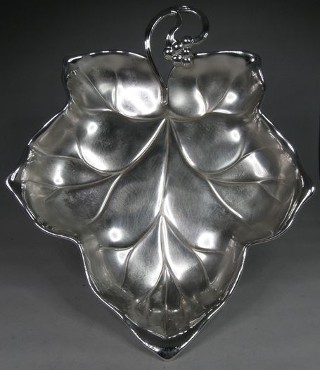 Vintage WMF Silver Plated Grape Vine Leaf Dish, Germany, 9.5 inches Footed Serving Bowl