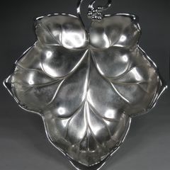 Vintage WMF Silver Plated Grape Vine Leaf Dish, Germany, 9.5 inches Footed Serving Bowl