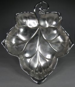 Vintage WMF Silver Plated Grape Vine Leaf Dish, Germany, 9.5 inches Footed Serving Bowl