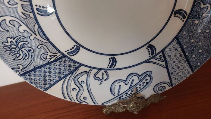 Fabulous & Unusual Large Blue and White 12.5" Charger or Display Plate by Wood & Sons in the Aesthetic Movement Inspired "Arabesque" Pattern