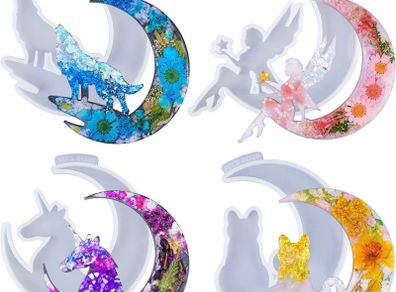 Crescents Mould, Epoxy Resin Molds, Silicone Epoxy Molds, Moon Wolf, Moon Cat, Moon Fairy, Moon Unicorn Mold (FREE POSTAGE)