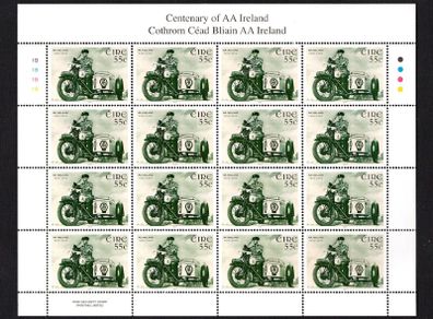 2010 Ireland Centenary of the AA (Automobile Association) in Ireland Commemorative Stamp Sheetlet Plate 1B1B1B1B Mint Never Hinged (MNH)